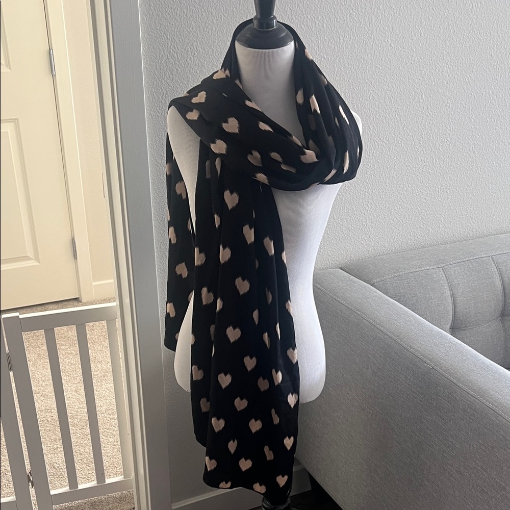 Black Scarf with Heart Pattern